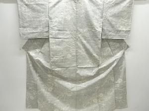 アンティーク　花唐草模様織り出し手織り紬単衣着物